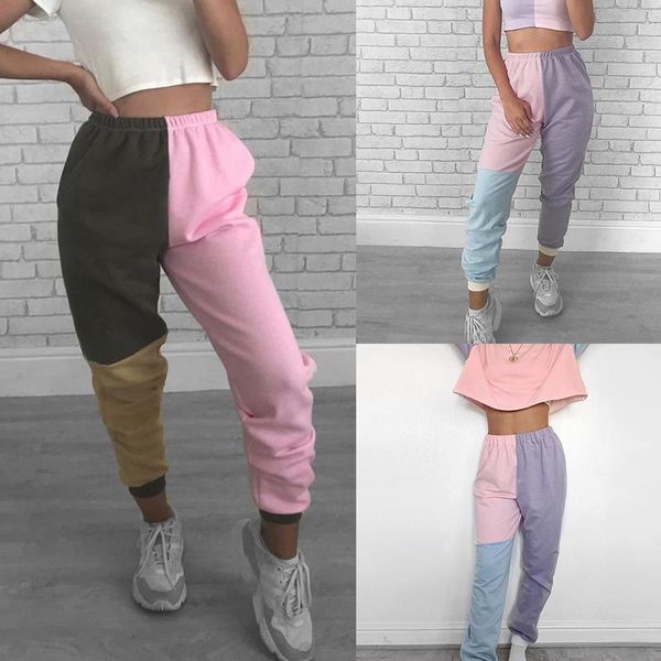 

patchwork casual joggers sweatpants elastic high waist pants women harajuku fashion long trousers street pant, Black;white