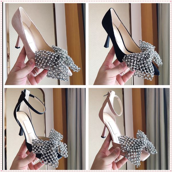 

women sandal studs wedge sandals 8.5cm high heels fashion trend popular ladies wedge sandals bowties studded shoe with original box, Black