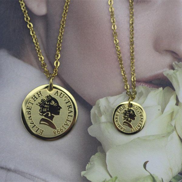 

pendant necklaces coin necklace womens round gold wholesale stainless steel simple hip hop chain statement jewelry on the neck, Silver