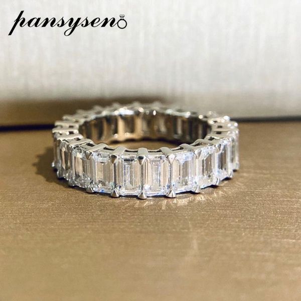 

cluster rings pansysen 100% 925 sterling silver simulated moissanite diamond engagement ring women wedding bands white gold color fine jewel, Golden;silver