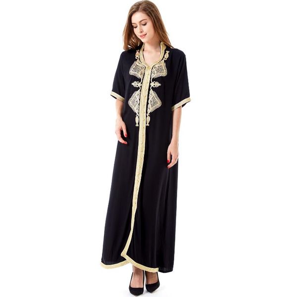 

ethnic clothing 2021 middle east muslim long skirt embroidered gown arab ladies women's short sleeve large swing dress kaftan, Red