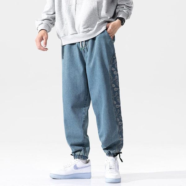 

2021 men's loose jeans all-match harajuku style casual harem pants male hip hop joggers streetwear denim trousers -5xl, Blue