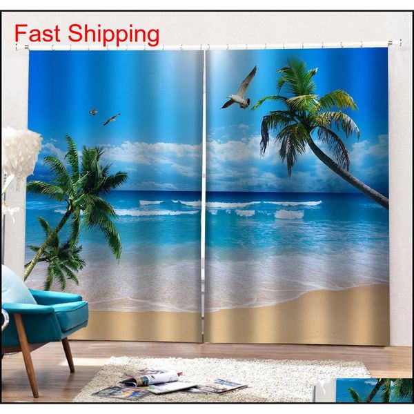 

custom blue beach curtains 3d window curtain luxury living room decorate cortina natu jllfua dayupshop