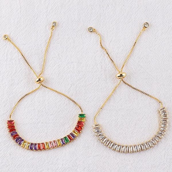 

gold copper crystal bracelets for women cz rainbow bracelet girls tennis adjustable rhinestone bangle jewelry, Golden;silver