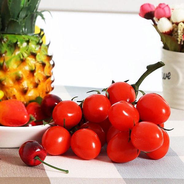 

party decoration 1 bunch artificial cherry tomatoes simulation fruit model garden festive supplies kitchen wedding home decor fruits props