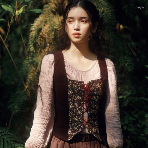 

spring and autumn original design retro with mori girl rural windbreaker corduroy stitching vest jacket1, Black;white