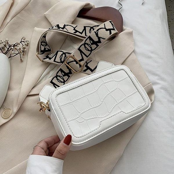 

cross body solid color fashion bag crocodile pattern stone grain pu leather camera flap shoulder for 2021 luxury design