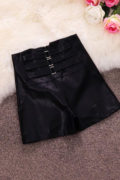 

women's shorts leather 2021 autumn temperament high waist solid color pu slim wild women, White;black