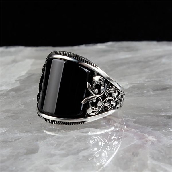 

925 sterling silver ring for men black onyx natural stone jewelry fashion vintage gift zircon aqeq mens rings all size 211217, Slivery;golden
