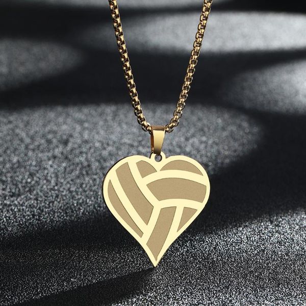 

pendant necklaces chengxun love heart shaped engraved basketball necklace for women men stainless steel charm chain choker jewelry gift, Silver