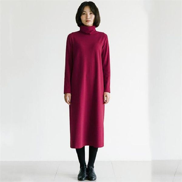

casual dresses women autumn winter turtleneck cotton dress long sleeve solid straight vestidos plus size -7xl, Black;gray