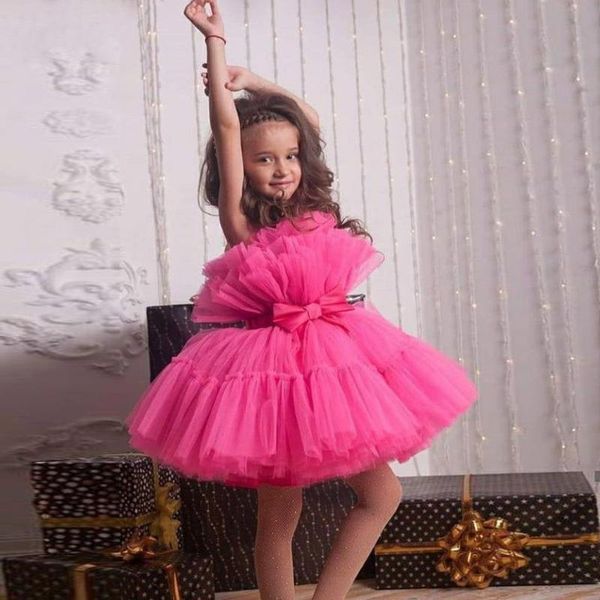

girl's dresses colorful tulle children's wedding party dress show flower girl clothing customization, Red;yellow