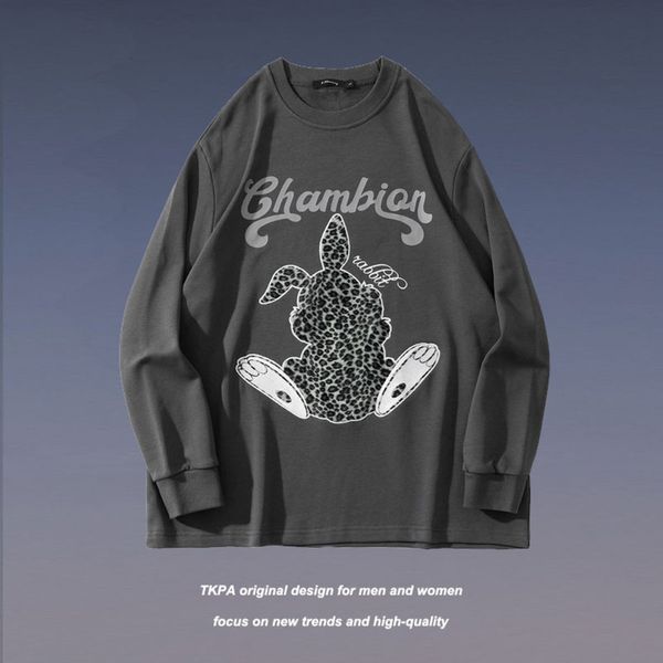 

Tkpa Harajuku Guochao br autumn winter men's wear new leopard flocking splicing net red couple leisure sweater for men and women, Black