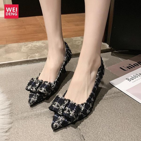 

dress shoes weideng increase 6 cm party women casual stilettos high heel pump girl elegant sandals leisure ladies bow pointed toe, Black