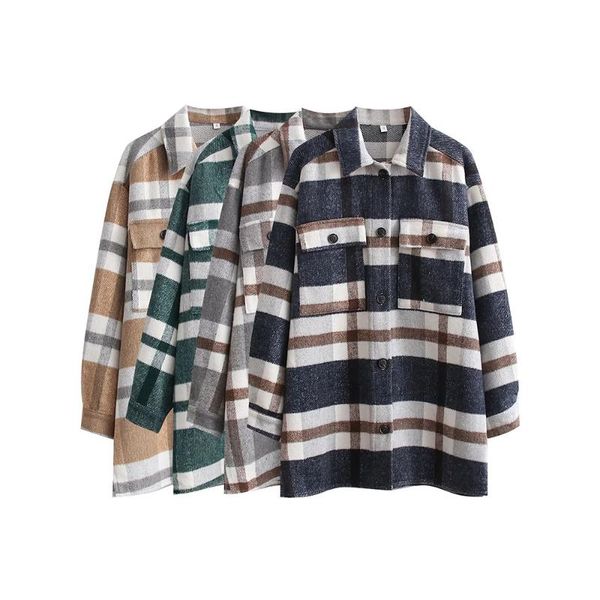 

women's jackets bbwm 2021 autumn women plaid elegant single breasted vintage lapel long sleeve loose jacket female streetwear casual to, Black;brown