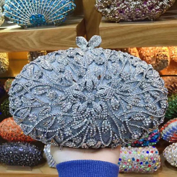 

xiyuan hollow out mini women silver crystal evening bags bridal wedding diamond hand bag party dinner metal purse