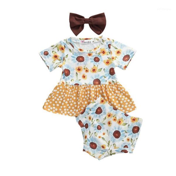 

clothing sets baby summer born girl patchwork shortsleeve dress shirt pp shorts headband 3pcs floral outfits 0-3y1, White