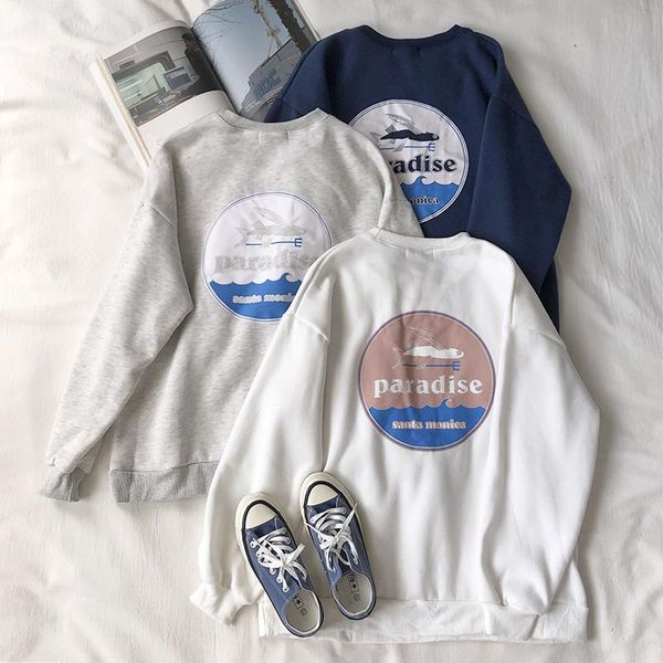 

spring women sweathshirt fish printed gray white blue boyfriend pullovers, Black