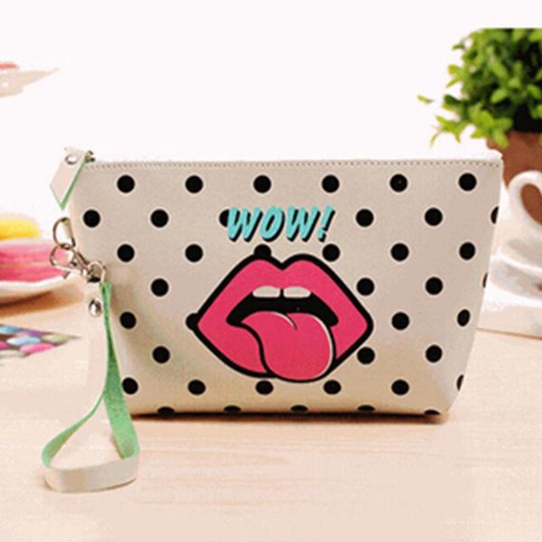 

lkeep travel organizer cosmetic bag fashion makeup bag wash toiletry quality organizer beauty case dots lip pu zipper
