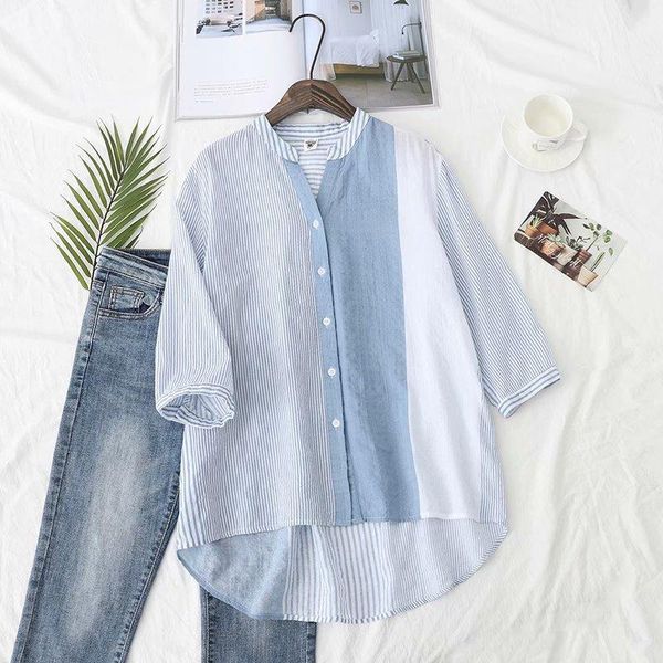 

women's polos all-match striped shirt, blouse, half sleeve, v-neck stitching, office, White