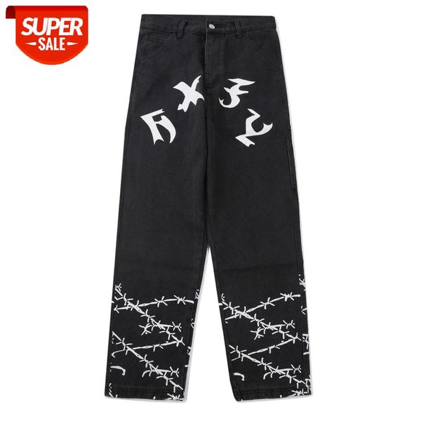 

Hip Hop Rivet Printed Denim Black Jeans Harajuku Straight Baggy Pants Wide Leg Jeans 2020 Oversized Loose Joggers Man Trousers #Ld3q, Blue