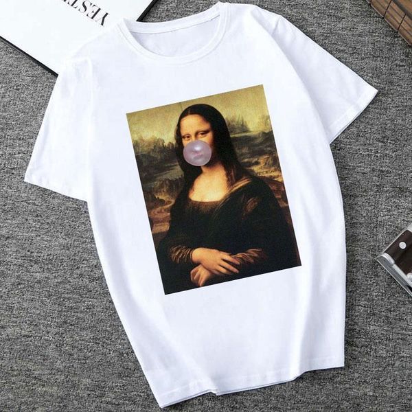 

2021 mona lisa spoof personality tees women fashion tshirt harajuku summer short sleeve o-neck white shirt camiseta femina
