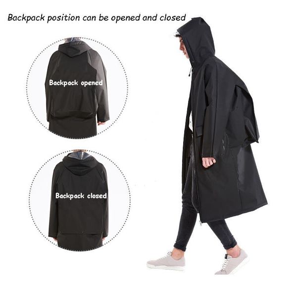 

new fashion wholesale good quality long eva thick rainwear hiking tour hooded backpack rain coat with zipper jllhey