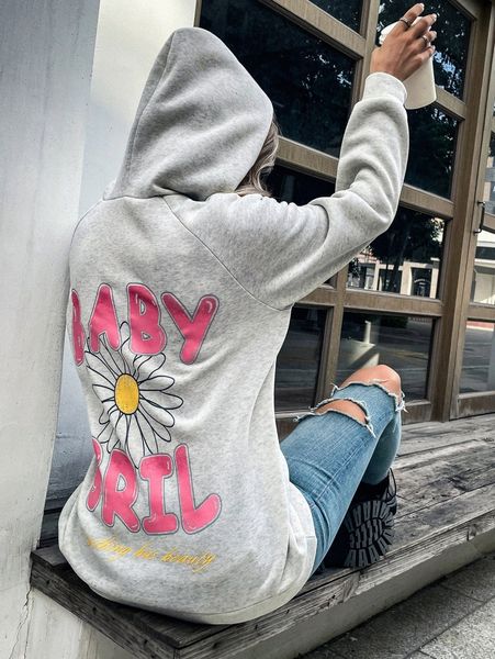 

slogan and floral print raglan sleeve hoodie o7ul#, White;black