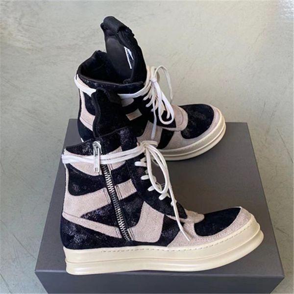 

sude man exclusive retro classical geo-basket rock boots handmade sewing line trainer flat high real leather shoes, Black