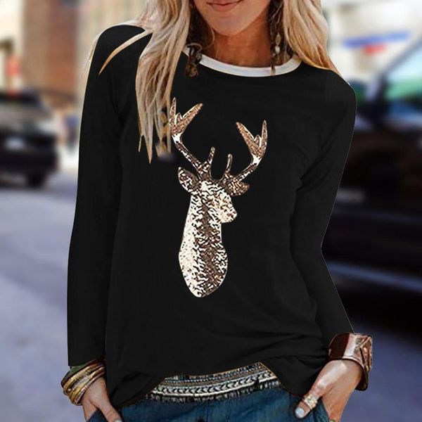 

women christmas blouse print o neck shirts long sleeve blouse shirt black blusas mujer de moda 2021, White