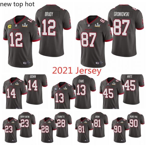

12 tom brady 87 rob gronkowski 13 evans 14 godwin tampa bay buccaneers super bowl pewter limited football jerseys, White;black