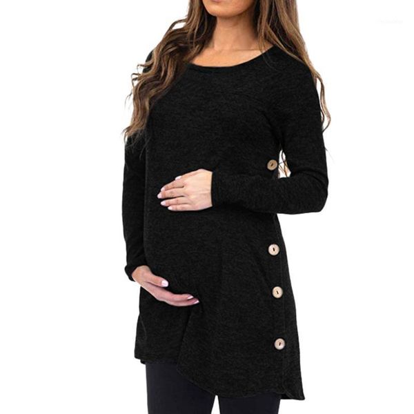 

maternity dresses women's pregnant dress long sleeve solid button autumn winter warm attractive comfort cotton soft short dress1, White