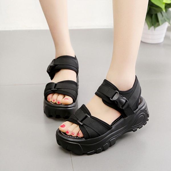 

women sandals 2021 new women's muffin platform sandals female summer shoes student fashion beach shoes casual, Black