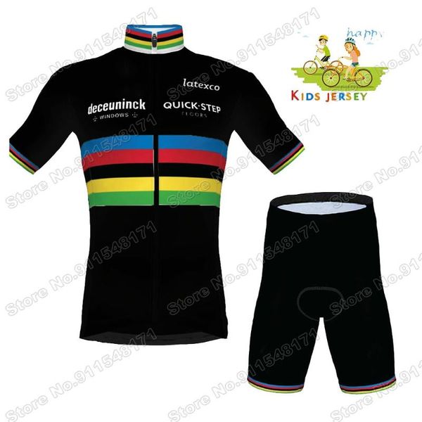 

racing sets kids 2021 quick step world maillot cycling jersey set julian alaphilippe boys girls clothing children road bike, Black;blue