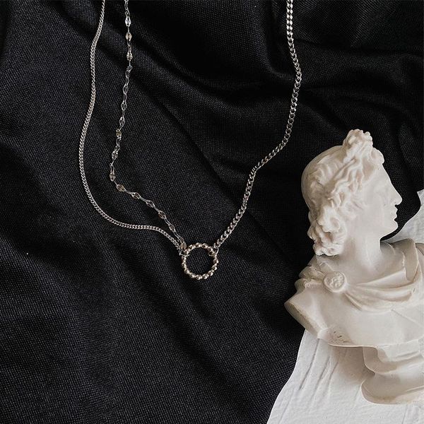 

chokers european and american niche design cold wind fashion personality double-layer clavicle chain stitching ring necklace, Golden;silver