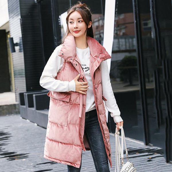

women's vests qimage women winter long sleeveless jackets 2021 female thick cotton padded vest oversize waistcoat jacket ladies xxl, Black;white