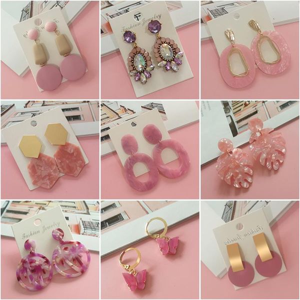 

dangle & chandelier fashion statement earrings sweet pink resin geometric hanging for women 2021 trend gold vintage female jewelry, Silver
