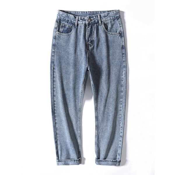 

men's jeans straight harem spring jeans summer korean man loosed brem streetwear men's casual male pants solid color mid 2ozk, Blue