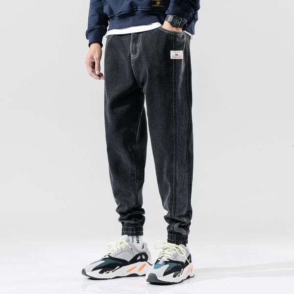 

2021 new japanese style fashion loose fit spliced designer harem hip hop jeans men joggers streetwear cargo pants hombre buu2, Blue