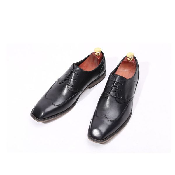 

full genuine leather dress formal shoes fashion brand lace up oxford evening wedding business shoes for men e30, Black