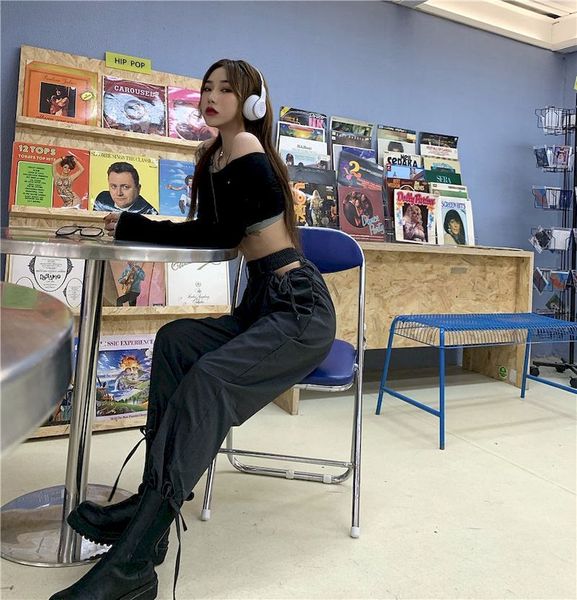 

2021 new pants solid tall korean hollow legs loose casual in the fashion coveralls jan7, Black;white