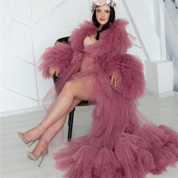 2021 роскошные оборками Tulle вечерние платья для беременных Длинные рукавные одежды Официальное платье выпускного вечера Vestido de Novia
