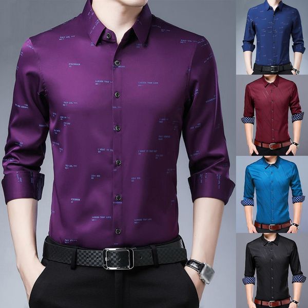 

style mens shirts business shirts men letter/stripe print turn down collar long sleeve shirts single-breasted shirt men dress s, White;black