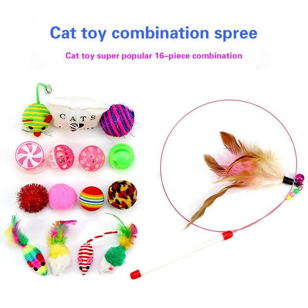 

pet cat toy set tease stick mouse sisal ball gift value combination of 16 pieces