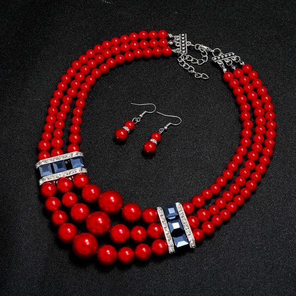 

exaggerated fashion new popular women's handmade imitation pearl beaded clavicle multi layer necklace, Silver