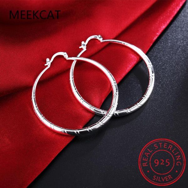 

hoop & huggie meekcat 925 sterling silver round circle 30/40/50/60mm earring for woman fashion party wedding engagement jewelry, Golden;silver