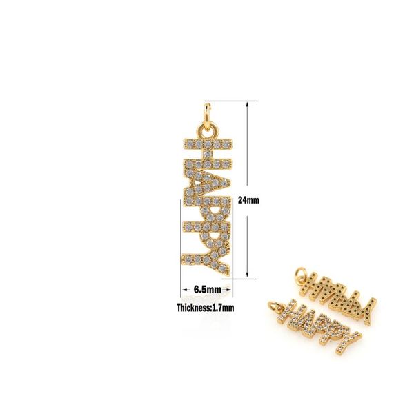 

charms zircon name necklace happy letter pendant chain men's hip hop jewelry cubic zirconia diy making supplies cz charm, Bronze;silver