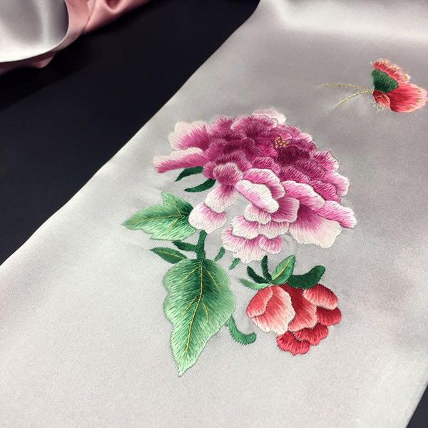 

scarves mulberry silk scarf women's spring and autumn embroidery versatile suzhou flower shawl, Blue;gray