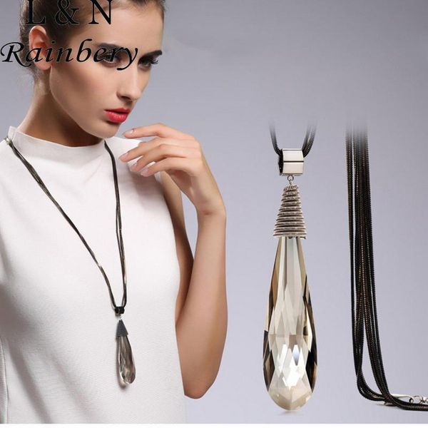 

pendant necklaces rainbery 2021 style crystal water drop long necklace women fashion jewelry girls gifts, Silver