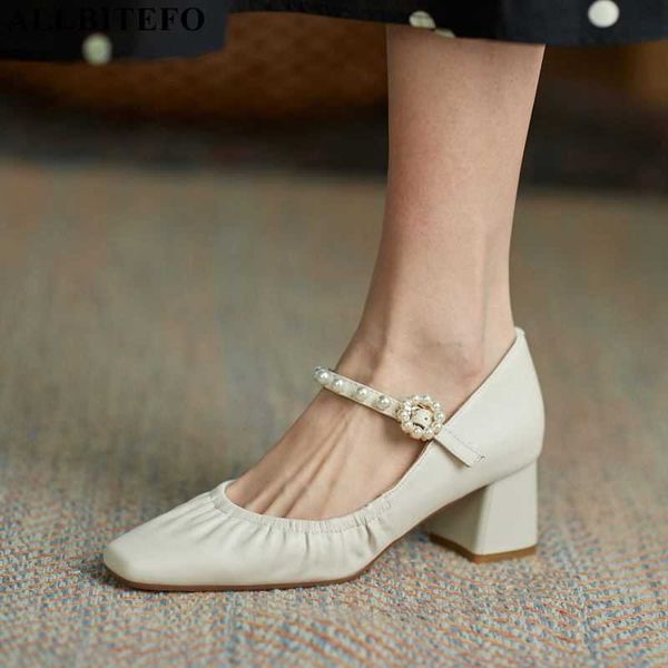 

allbitefo wrinkle design soft natural genuine leather women heels fashion high heel shoes kitten heels shoes zapatos mujer tacon 210611, Black